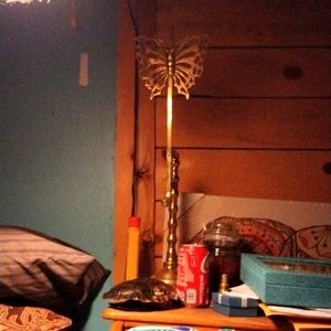 Brass Butterfly Working Girl Candleholder.  Just like a neon OPEN sign!